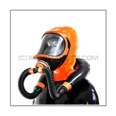 Neckrespirator-rubbersmellbagsystem with 2 tubes and gasmask-t-joint